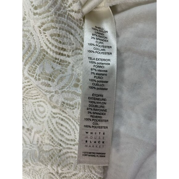 White House Black Market Lined White Lace Top Chiffon Ruffle Sleeves Sze S - Picture 11 of 16